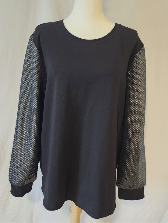 Chico's Tops - Women’s Black Sweatshirt with Textured Metallic Sleeves